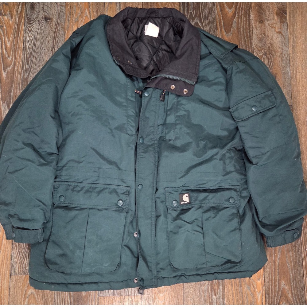 Carhartt Arctic Quilt Lined Parka Jacket Mens 2XL Hunter Green Nylon Work Coat